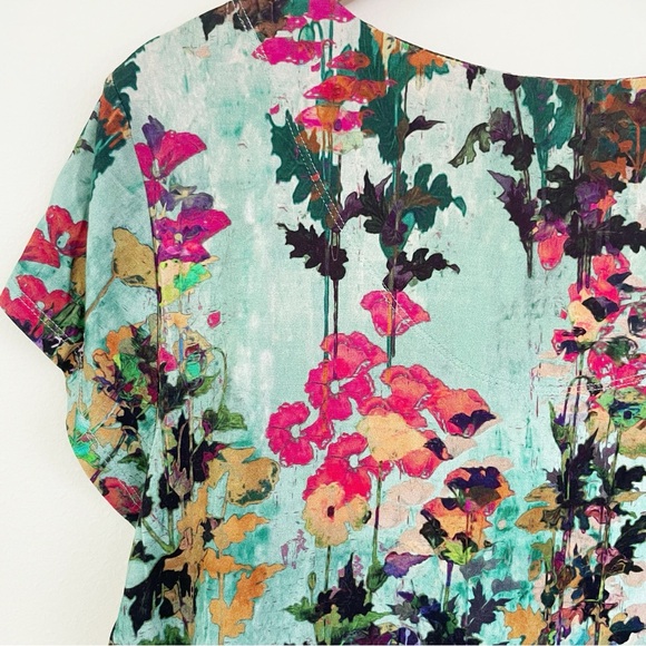 Peruvian Connection Tradewinds Dress L Large Floral Cap Sleeve Mint Green Midi - Picture 8 of 13